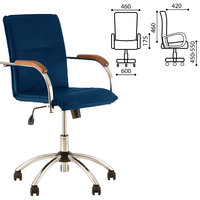 Кресло Samba GTP, деревянные накладки, хром, кожзам, синий