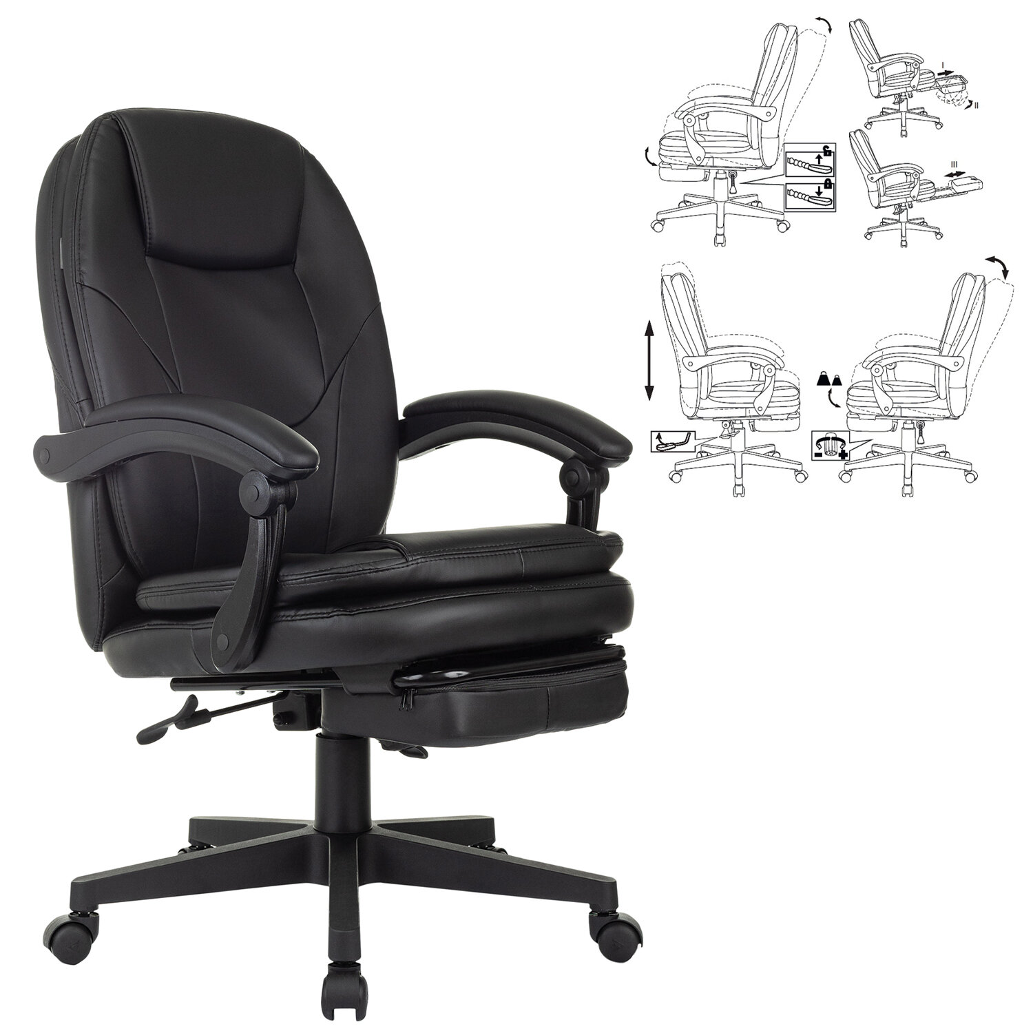 Кресло офисное CH-868N-BF, синхромеханизм, подставка для ног, экокожа, черное, 2018358