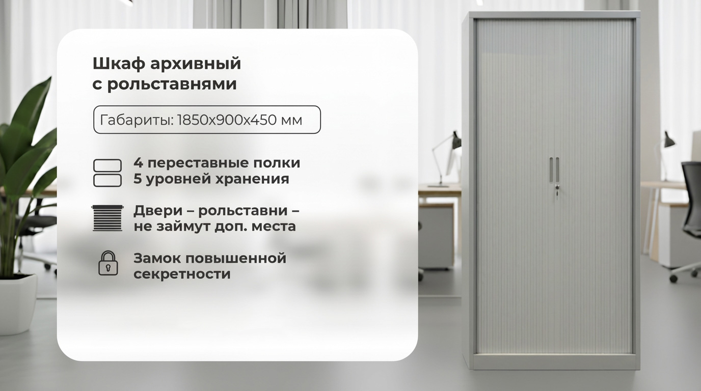 Шкаф металлический для офиса с рольставнями 1850х900х450 мм