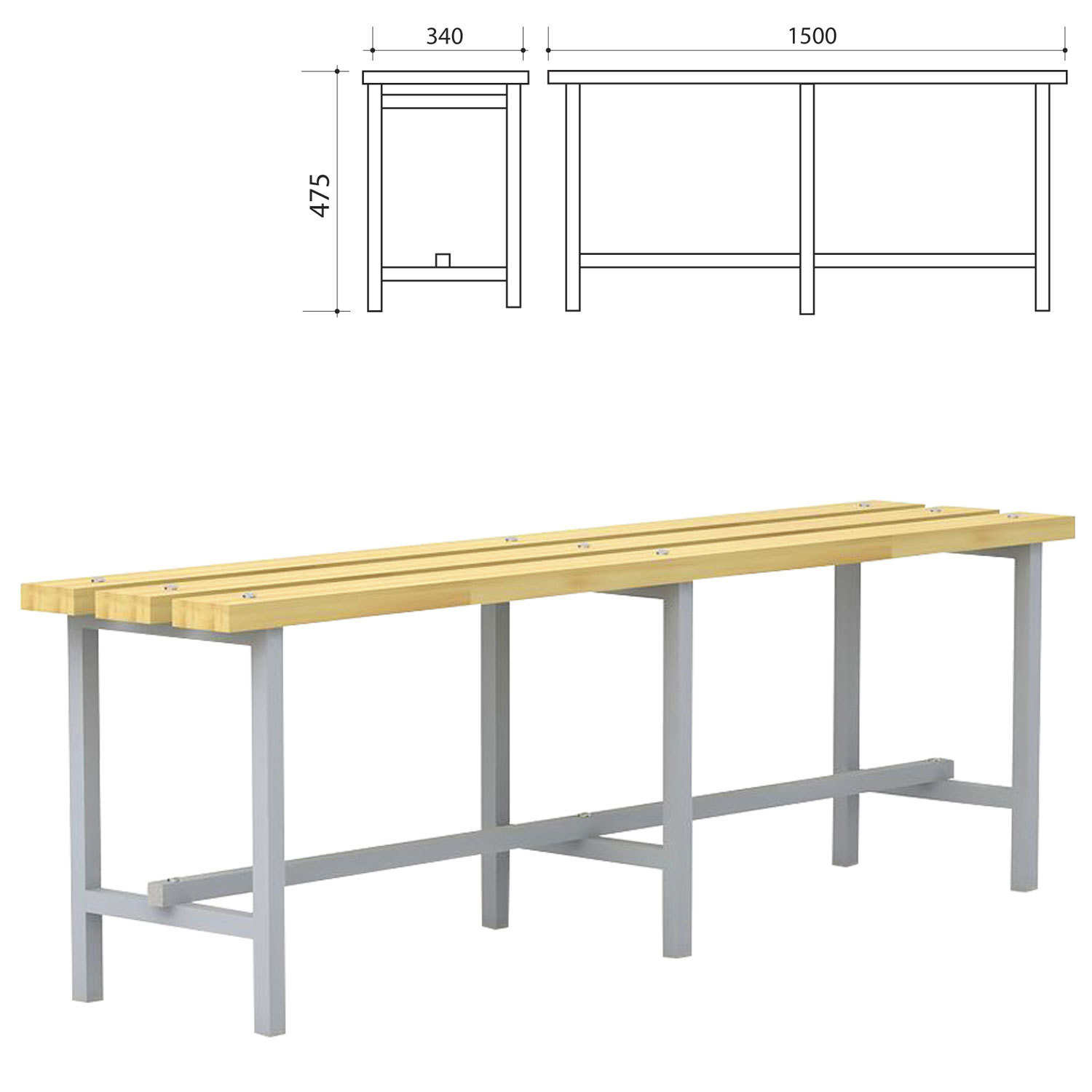 Скамья для раздевалок П-13Д, 1500х340х475 мм