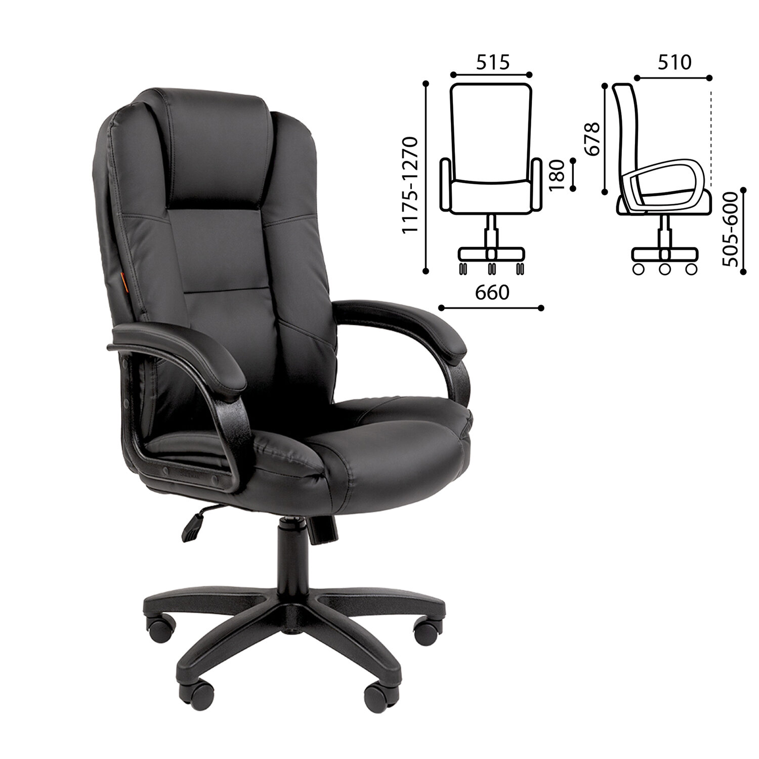 Кресло офисное Chairman CH 600 LT, экокожа, черное, 7158667