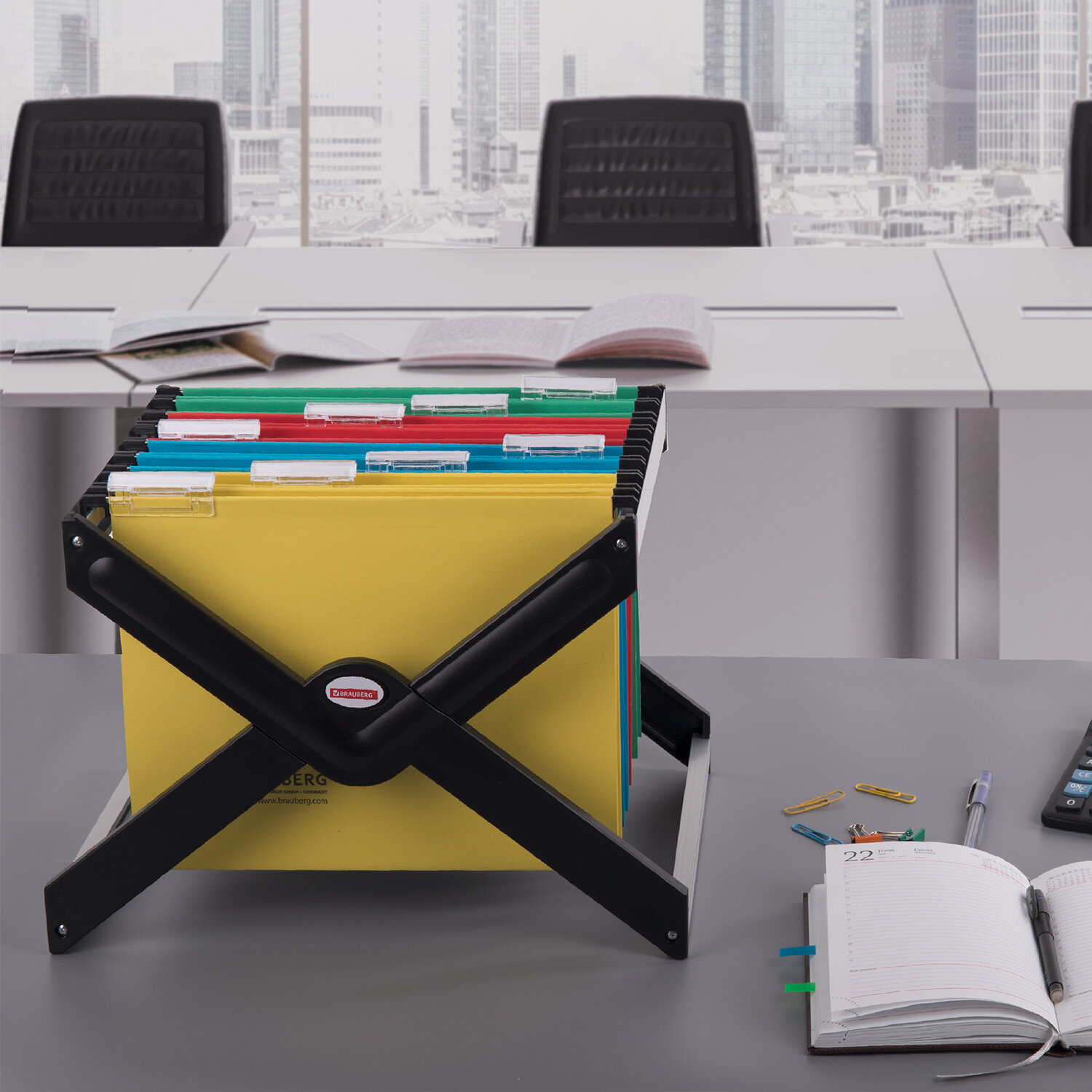 Подставка для подвесных папок BRAUBERG (Италия), до 40 папок А4/Foolscap, 410х275х320 мм, черная