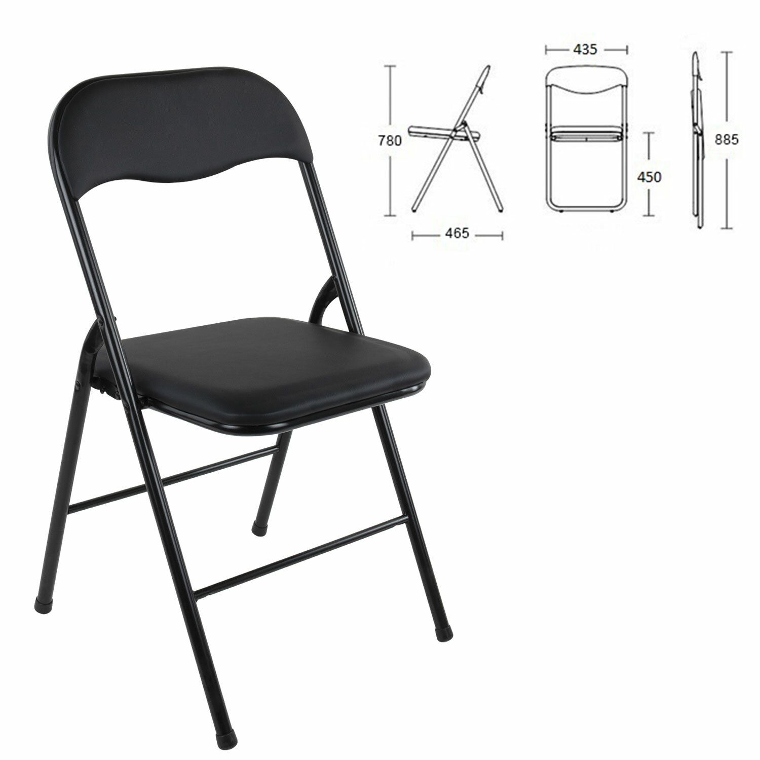 Стулья складные BRABIX "Golf CF-007", КОМПЛЕКТ 4 шт., черный каркас, кожзам черный, 533032