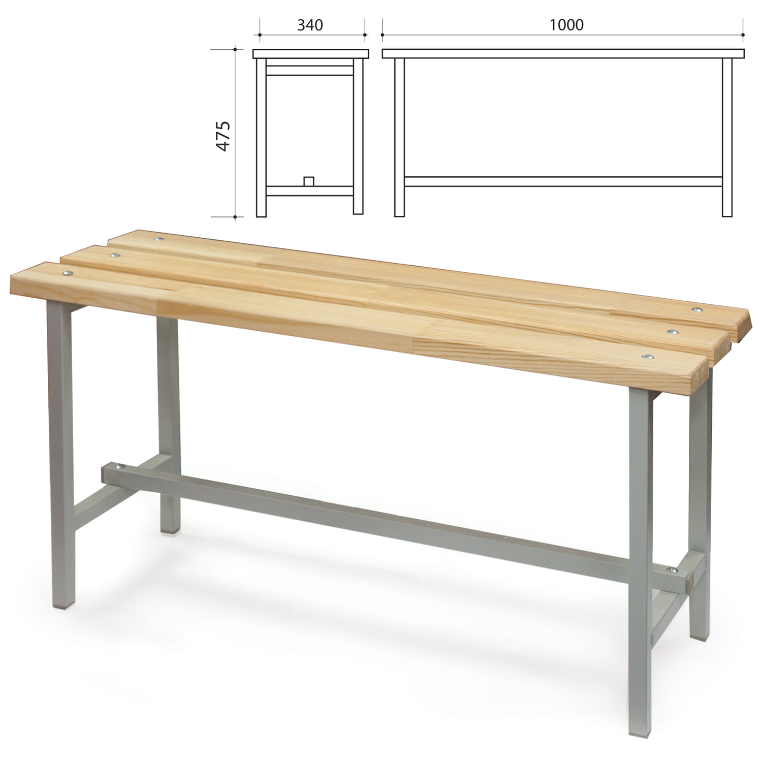 Скамья для раздевалок П-13Д, 1000х340х475 мм