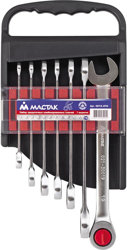 МАСТАК 0213-07H - набор комбинированных трещоточных ключей, 8-19 мм