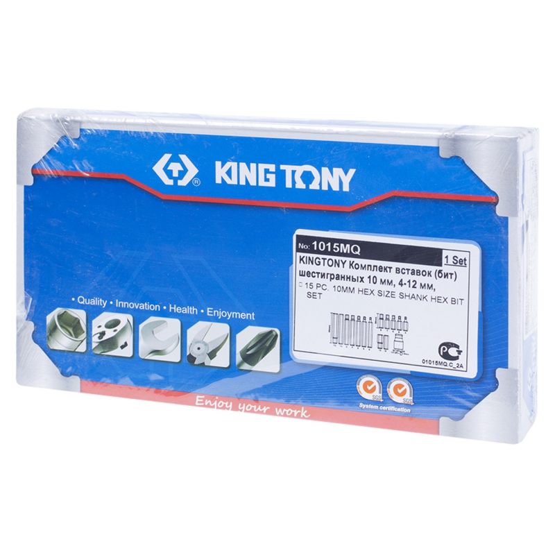 KING TONY 1015MQ - набор вставок (бит) 10 мм, HEX, 4-12 мм, 15 предметов 