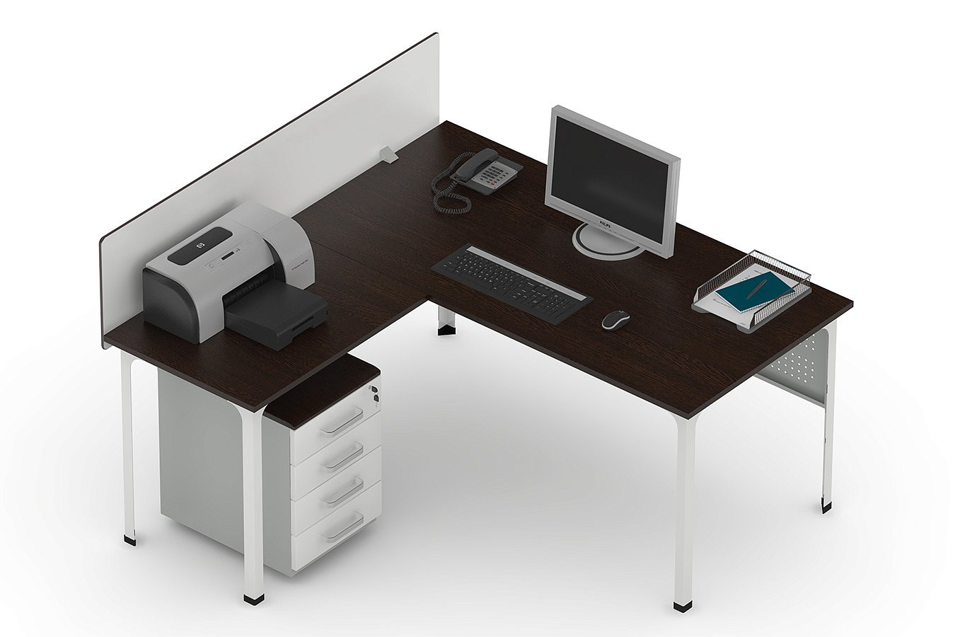 Стол офисный ДиКом П1 с Приставкой и Экраном (ширина 1800)
