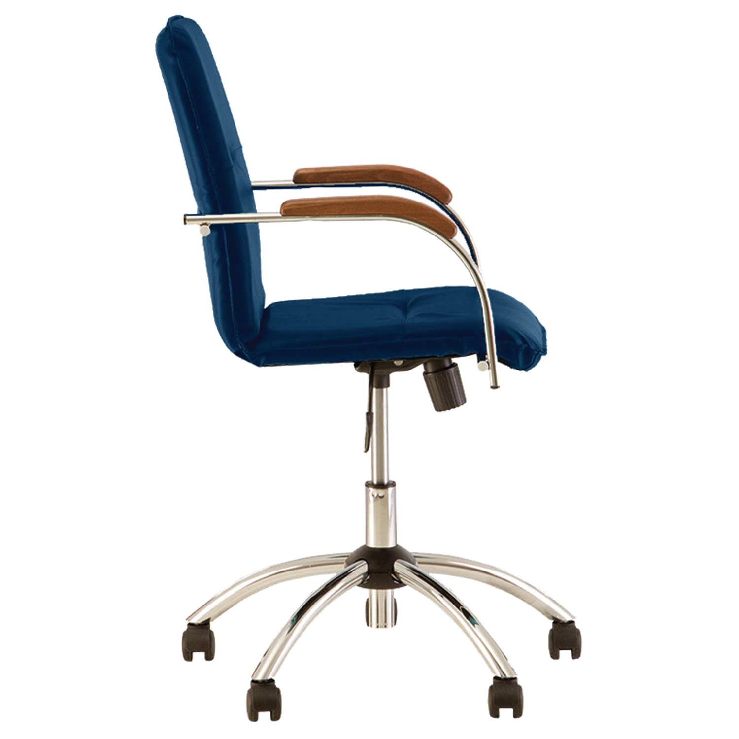 Кресло Samba GTP, деревянные накладки, хром, кожзам, синий