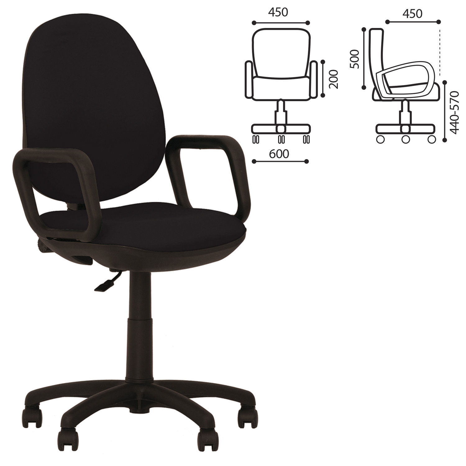 Кресло офисное Comfort GTP с подлокотниками, черное ZT-25